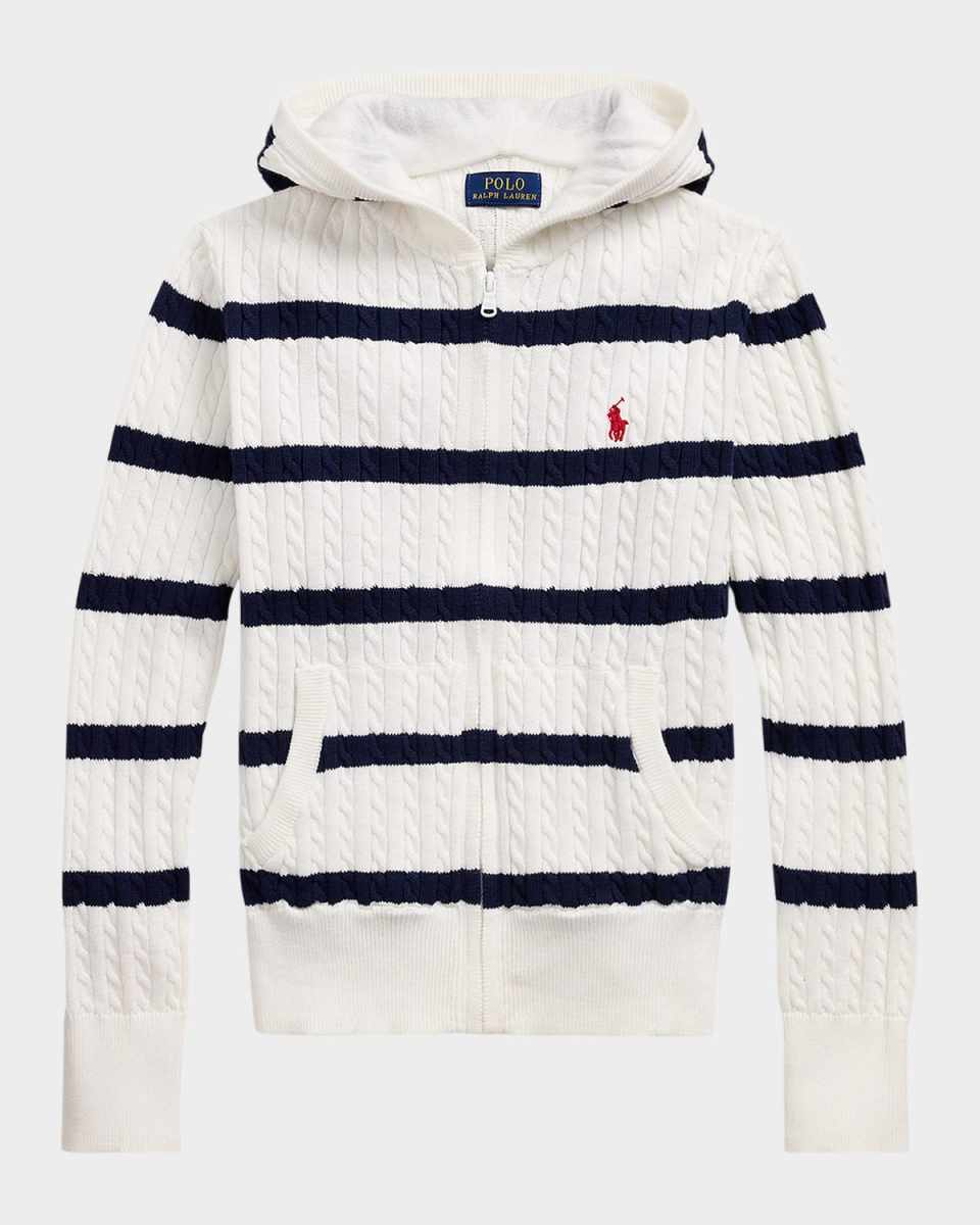 Boy's Hooded Cable Knit Sweater, Size S-XL